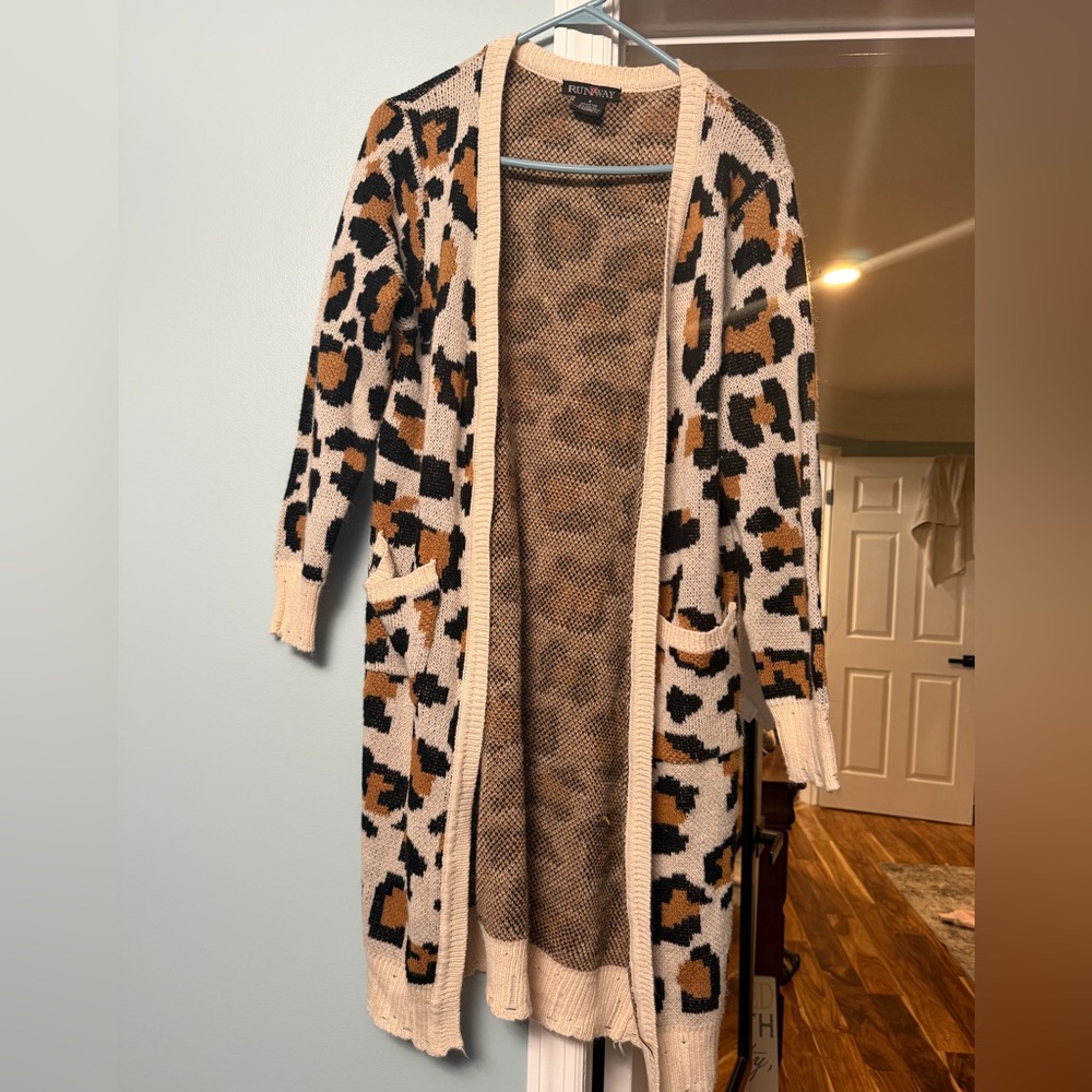 Leopard Print Open Front Cardigan Sweater